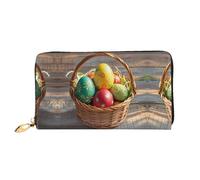 LMNGH Basket and Easter Eggs Leather Wallet for Women Long Coin Purse Ultra Slim Credit Cards Holder Bifold Clutch