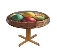 LMNGH Basket and Easter Eggs Round Spandex Tablecloth 40 Inch, Elastic Fitted Waterproof Tablecloths Stretch Washable Picnic Table Cover for Camping, Dining, Indoor and Outdoor