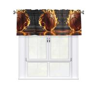 LMNGH Basketball in Fire Curtain Valance for Windows,Kitchen Window Curtains Blackout Drapes Window Treatments Decorative Rod Pocket Short Curtain for Living Room Bedroom,54" W x 18" L