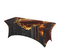 LMNGH Basketball in Fire Decorative Tablecloth Protector for Wedding, Banquet & Parties6FT Spandex Rectangle Tablecloths, Stretch Washable Table Cloth Wrinkle Free Patio Table Cover
