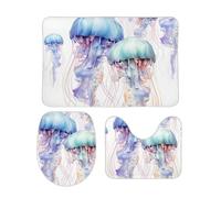 LMNGH Bathroom Rugs Set 3 Piece Bath Mat Set Non-Slip Bath Rugs Watercolor 3D Jellyfish Bath Mat Washable Bathroom Mat with Toilet Lid Cover Contour Mat Bath Rug for Shower Tub