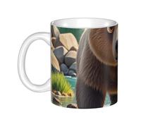 LMNGH Bear Crossing The River Cartoon Ceramic Coffee Mug 11oz Novelty Tea Cup With Handle Coffee Cup For Men Women Office Work