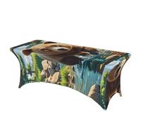 LMNGH Bear Crossing the River Cartoon Decorative Tablecloth Protector for Wedding, Banquet & Parties6FT Spandex Rectangle Tablecloths, Stretch Washable Table Cloth Wrinkle Free Patio Table Cover