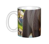 LMNGH Bear Crossing The River Ceramic Coffee Mug 11oz Novelty Tea Cup With Handle Coffee Cup For Men Women Office Work