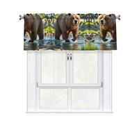 LMNGH Bear Crossing the River Curtain Valance for Windows,Kitchen Window Curtains Blackout Drapes Window Treatments Decorative Rod Pocket Short Curtain for Living Room Bedroom,54" W x 18" L