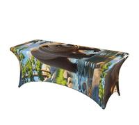 LMNGH Bear Crossing the River Decorative Tablecloth Protector for Wedding, Banquet & Parties6FT Spandex Rectangle Tablecloths, Stretch Washable Table Cloth Wrinkle Free Patio Table Cover