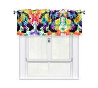 LMNGH Bear Dancing Tie Dye Curtain Valance for Windows,Kitchen Window Curtains Blackout Drapes Window Treatments Decorative Rod Pocket Short Curtain for Living Room Bedroom,54" W x 18" L