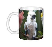 LMNGH Beautiful Cockatoo Bird Flower Ceramic Coffee Mug 11oz Novelty Tea Cup With Handle Coffee Cup For Men Women Office Work
