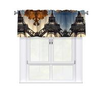 LMNGH Beautiful Eiffel Tower Paris Curtain Valance for Windows,Kitchen Window Curtains Blackout Drapes Window Treatments Decorative Rod Pocket Short Curtain for Living Room Bedroom,54" W x 18" L
