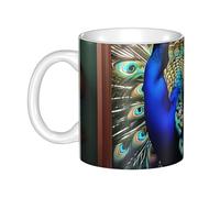 LMNGH Beautiful Peacock Picture Ceramic Coffee Mug 11oz Novelty Tea Cup With Handle Coffee Cup For Men Women Office Work