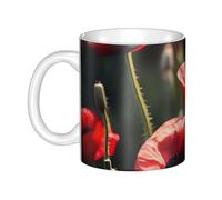 LMNGH Beautiful Red Poppy Flower Ceramic Coffee Mug 11oz Novelty Tea Cup With Handle Coffee Cup For Men Women Office Work