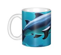 LMNGH Beautiful Underwater World Dolphins Coral Ceramic Coffee Mug 11oz Novelty Tea Cup With Handle Coffee Cup For Men Women Office Work