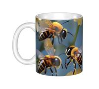 LMNGH Bee Flying 3 Ceramic Coffee Mug 11oz Novelty Tea Cup With Handle Coffee Cup For Men Women Office Work