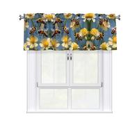 LMNGH Bee Flying 3 Curtain Valance for Windows,Kitchen Window Curtains Blackout Drapes Window Treatments Decorative Rod Pocket Short Curtain for Living Room Bedroom,54" W x 18" L