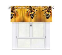 LMNGH Bee Flying 4 Curtain Valance for Windows,Kitchen Window Curtains Blackout Drapes Window Treatments Decorative Rod Pocket Short Curtain for Living Room Bedroom,54" W x 18" L