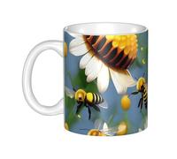 LMNGH Bee Flying Ceramic Coffee Mug 11oz Novelty Tea Cup With Handle Coffee Cup For Men Women Office Work