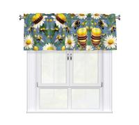 LMNGH Bee Flying Curtain Valance for Windows,Kitchen Window Curtains Blackout Drapes Window Treatments Decorative Rod Pocket Short Curtain for Living Room Bedroom,54" W x 18" L