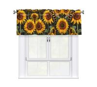 LMNGH bee & Sunflowers Curtain Valance for Windows,Kitchen Window Curtains Blackout Drapes Window Treatments Decorative Rod Pocket Short Curtain for Living Room Bedroom,54" W x 18" L