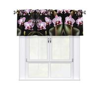 LMNGH Bell Orchid Pattern Curtain Valance for Windows,Kitchen Window Curtains Blackout Drapes Window Treatments Decorative Rod Pocket Short Curtain for Living Room Bedroom,54" W x 18" L
