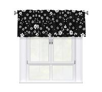 LMNGH Black and White Floral Print Curtain Valance for Windows,Kitchen Window Curtains Blackout Drapes Window Treatments Decorative Rod Pocket Short Curtain for Living Room Bedroom,54" W x 18" L