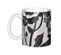 LMNGH Black And White Flowers And Skull Ceramic Coffee Mug 11oz Novelty Tea Cup With Handle Coffee Cup For Men Women Office Work