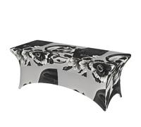 LMNGH Black and White Flowers and Skull Decorative Tablecloth Protector for Wedding, Banquet & Parties6FT Spandex Rectangle Tablecloths, Stretch Washable Table Cloth Wrinkle Free Patio Table Cover