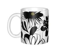LMNGH Black And White Flowers Ceramic Coffee Mug 11oz Novelty Tea Cup With Handle Coffee Cup For Men Women Office Work