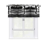 LMNGH Black and White Golfs Curtain Valance for Windows,Kitchen Window Curtains Blackout Drapes Window Treatments Decorative Rod Pocket Short Curtain for Living Room Bedroom,54" W x 18" L