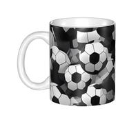 LMNGH Black And White Soccer Ball Pattern Ceramic Coffee Mug 11oz Novelty Tea Cup With Handle Coffee Cup For Men Women Office Work