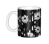 LMNGH Black And White Striped Flowers Ceramic Coffee Mug 11oz Novelty Tea Cup With Handle Coffee Cup For Men Women Office Work