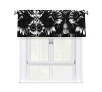 LMNGH Black and White Sunflowers Curtain Valance for Windows,Kitchen Window Curtains Blackout Drapes Window Treatments Decorative Rod Pocket Short Curtain for Living Room Bedroom,54" W x 18" L