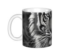 LMNGH Black And White Tiger Ceramic Coffee Mug 11oz Novelty Tea Cup With Handle Coffee Cup For Men Women Office Work
