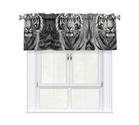 LMNGH Black and White Tiger Curtain Valance for Windows,Kitchen Window Curtains Blackout Drapes Window Treatments Decorative Rod Pocket Short Curtain for Living Room Bedroom,54" W x 18" L
