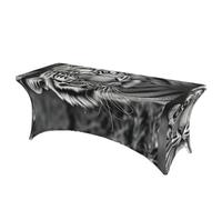 LMNGH Black and White Tiger Decorative Tablecloth Protector for Wedding, Banquet & Parties6FT Spandex Rectangle Tablecloths, Stretch Washable Table Cloth Wrinkle Free Patio Table Cover