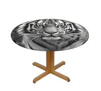 LMNGH Black and White Tiger Round Spandex Tablecloth 47 Inch, Elastic Fitted Waterproof Tablecloths Stretch Washable Picnic Table Cover for Camping, Dining, Indoor and Outdoor