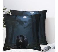 LMNGH Black Bear Night Trees Plush Throw Pillow Covers 26"X26",Soft Cozy Couch Cushion Covers Decorative Pillow Cases for Holiday Home Bedroom Sofa Decors