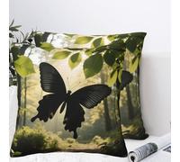 LMNGH Black Butterfly Plush Throw Pillow Covers 12"X12",Soft Cozy Couch Cushion Covers Decorative Pillow Cases for Holiday Home Bedroom Sofa Decors