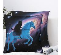 LMNGH Black Cat Riding Horse Plush Throw Pillow Covers 12"X12",Soft Cozy Couch Cushion Covers Decorative Pillow Cases for Holiday Home Bedroom Sofa Decors