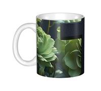 LMNGH Black Cross Among Green Flowers Ceramic Coffee Mug 11oz Novelty Tea Cup With Handle Coffee Cup For Men Women Office Work