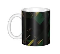 LMNGH Black Green And Gold Geometric Ceramic Coffee Mug 11oz Novelty Tea Cup With Handle Coffee Cup For Men Women Office Work
