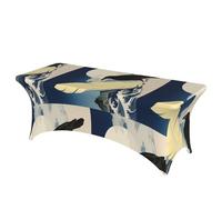 LMNGH Black Raven Moon Print Decorative Tablecloth Protector for Wedding, Banquet & Parties6FT Spandex Rectangle Tablecloths, Stretch Washable Table Cloth Wrinkle Free Patio Table Cover