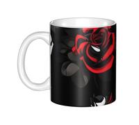 LMNGH Black White And Red Roses Ceramic Coffee Mug 11oz Novelty Tea Cup With Handle Coffee Cup For Men Women Office Work