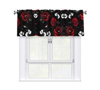 LMNGH Black White and Red Roses Curtain Valance for Windows,Kitchen Window Curtains Blackout Drapes Window Treatments Decorative Rod Pocket Short Curtain for Living Room Bedroom,54" W x 18" L