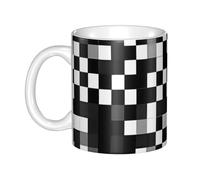 LMNGH Black White Formula Checkered Pattern Ceramic Coffee Mug 11oz Novelty Tea Cup With Handle Coffee Cup For Men Women Office Work