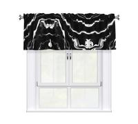 LMNGH Black White Marble Print Curtain Valance for Windows,Kitchen Window Curtains Blackout Drapes Window Treatments Decorative Rod Pocket Short Curtain for Living Room Bedroom,54" W x 18" L