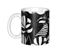 LMNGH Black White Striped Flowers Ceramic Coffee Mug 11oz Novelty Tea Cup With Handle Coffee Cup For Men Women Office Work
