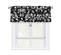 LMNGH Black White Striped Flowers Curtain Valance for Windows,Kitchen Window Curtains Blackout Drapes Window Treatments Decorative Rod Pocket Short Curtain for Living Room Bedroom,54" W x 18" L