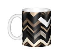LMNGH Black White Tan Zigzag Ceramic Coffee Mug 11oz Novelty Tea Cup With Handle Coffee Cup For Men Women Office Work