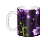 LMNGH Blooming Purple Flowers Ceramic Coffee Mug 11oz Novelty Tea Cup With Handle Coffee Cup For Men Women Office Work