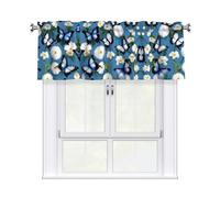 LMNGH Blue Butterflies White Flowers Curtain Valance for Windows,Kitchen Window Curtains Blackout Drapes Window Treatments Decorative Rod Pocket Short Curtain for Living Room Bedroom,54" W x 18" L